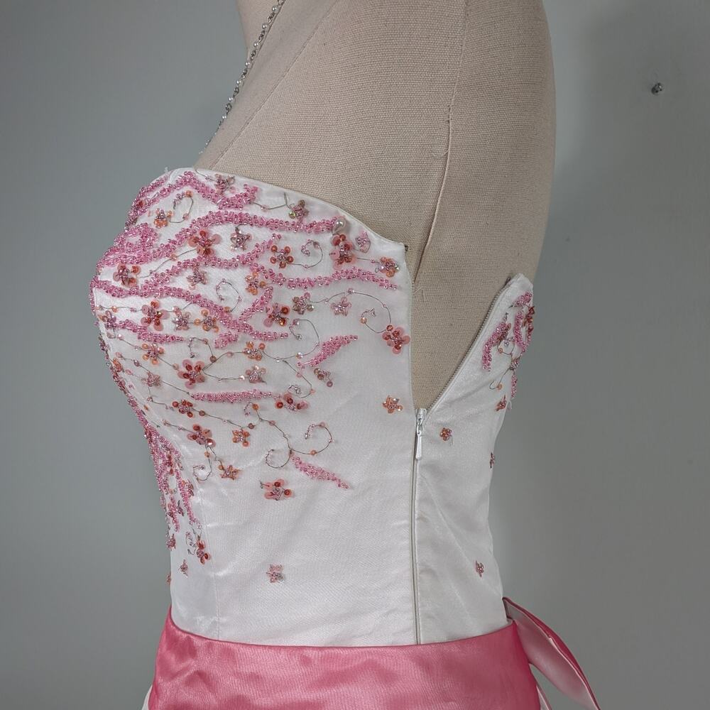 Vintage Alyce Prom Dress Maxi Gown 6 White Pink Y2K Princess Wedding Coquette - Picture 7 of 16